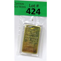 Gold Plated 1 Oz. Credit Suisse Bar