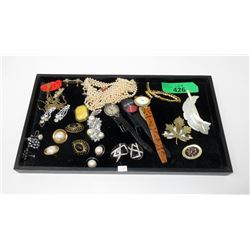 Tray of Clip on Earrings, Watches and more