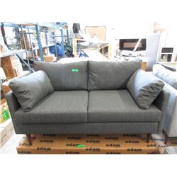 New Dark Grey Fabric Loveseat - Brown Wood Legs