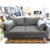 Image 1 : New Dark Grey Fabric Loveseat - Brown Wood Legs
