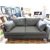 Image 1 : New Dark Grey Fabric Loveseat - Brown Wood Legs