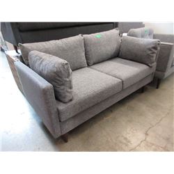 New Light Grey Fabric Loveseat - Brown Wood Legs