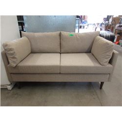 New Light Brown Fabric Loveseat - Brown Wood Legs