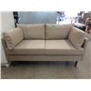 Image 1 : New Light Brown Fabric Loveseat - Brown Wood Legs