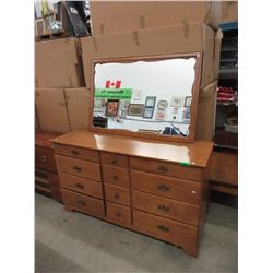 12 Drawer Wood Dresser & Matching Wall Mirror