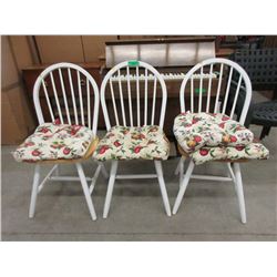3 Wood Kitchen Chairs with Seat Cushions