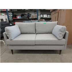 New Taupe Fabric Loveseat - Brown Wood Legs