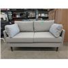 Image 1 : New Taupe Fabric Loveseat - Brown Wood Legs