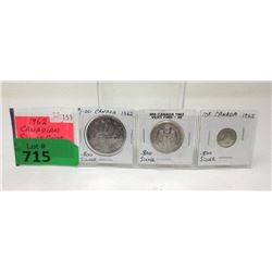 1962 Canadian 80% Silver 3 Coin Set