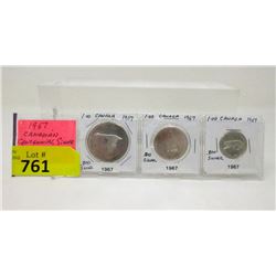 1967 Canadian Centennial 80% Silver 3 Coin Set