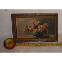CFK (Kennedy) Antique Oil Original Painting of roses - Vieille peinture huile de rose par CFK