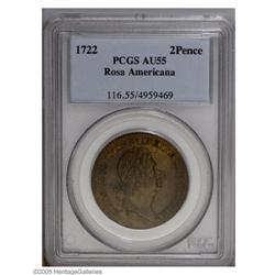 1722 2PENCE Rosa Americana Twopence AU55 PCGS. Breen-8 1722[2PENCE] Rosa Americana Twopence AU55 PCG