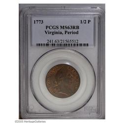 1773 1/2P Virginia Halfpenny, Period MS63 Red and Brow 1773[1/2P] Virginia Halfpenny, Period MS63 Re