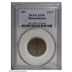 1787 1/2 C Massachusetts Half Cent AU58 PCGS. Ryder 2- 1787[1/2 C] Massachusetts Half Cent AU58 PCGS