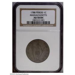 1788 1C Massachusetts Cent AU58 NGC. Period after MASS 1788[1C] Massachusetts Cent AU58 NGC.