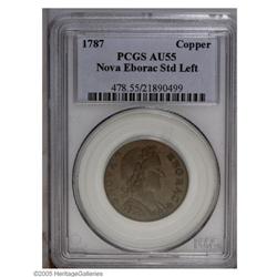 1787 COPPER Nova Eborac Copper, Seated Left AU55 PCGS. 1787[COPPER] Nova Eborac Copper, Seated Left 