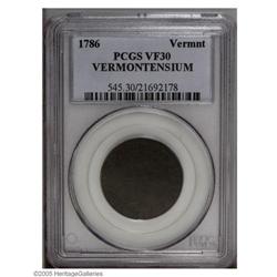 1786 COPPER Vermont Copper, VERMONTENSIUM VF30 PCGS. R 1786[COPPER] Vermont Copper, VERMONTENSIUM VF