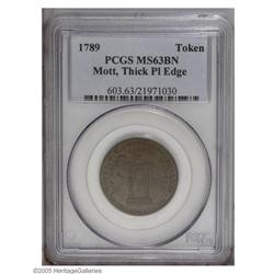 1789 TOKEN Mott Token, Thick Planchet, Plain Edge MS63 1789[TOKEN] Mott Token, Thick Planchet, Plain