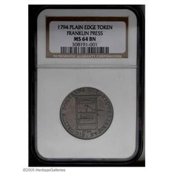 1794 TOKEN Franklin Press Token MS64 Brown NGC. Breen- 1794[TOKEN] Franklin Press Token MS64 Brown N