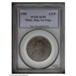 1793 1/2P Washington Ship Halfpenny, Copper, Lettered 1793[1/2P] Washington Ship Halfpenny, Copper, 