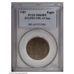 1787 1C Fugio Cent, STATES UNITED, Cinquefoils MS63 Br 1787[1C] Fugio Cent, STATES UNITED, Cinquefoi