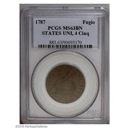 1787 1C Fugio Cent, STATES UNITED, Cinquefoils MS63 Br 1787[1C] Fugio Cent, STATES UNITED, Cinquefoi