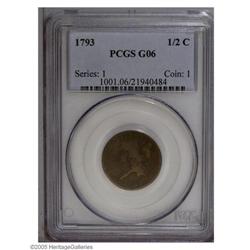 1793 1/2 C Good 6 PCGS. B-3, C-3, R.3. With the except 1793[1/2 C] Good 6 PCGS.