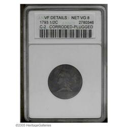 1793 1/2 C --Corroded, Plugged--ANACS. VF Details, Net 1793[1/2 C]--Corroded, Plugged--ANACS. VF Det