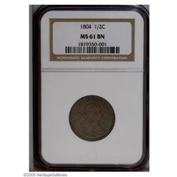 1804 1/2 C Crosslet 4, Stems MS61 Brown NGC. 1804[1/2 C] Crosslet 4, Stems MS61 Brown NGC.