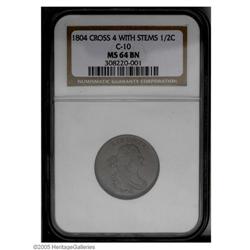 1804 1/2 C Crosslet 4, Stems MS64 Brown NGC. B-9, C-10 1804[1/2 C] Crosslet 4, Stems MS64 Brown NGC.