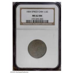 1804 1/2 C Spiked Chin MS62 Brown NGC. B-7, C-8, R.1. 1804[1/2 C] Spiked Chin MS62 Brown NGC.