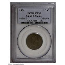 1806 1/2 C Small 6, Stems VF30 PCGS. B-1, C-2, R.4. Tw 1806[1/2 C] Small 6, Stems VF30 PCGS.