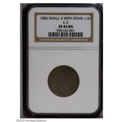 1806 1/2 C Small 6, Stems XF45 NGC. B-1, C-2, R.4. Die 1806[1/2 C] Small 6, Stems XF45 NGC.