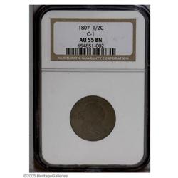 1807 1/2 C AU55 NGC. B-1, C-1, R.1. This Choice AU hal 1807[1/2 C] AU55 NGC.