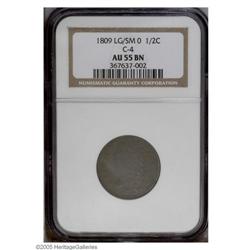 1809 1/2 C Lg/Sm O AU55 NGC. B-1, C-4, R.3. Recut 0 ( 1809[1/2 C] Recut 0 (Circle) AU55 NGC.