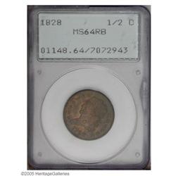 1828 1/2 C 13 Stars MS64 Red and Brown PCGS. B-2, C-3, 1828[1/2 C] 13 Stars MS64 Red and Brown PCGS.