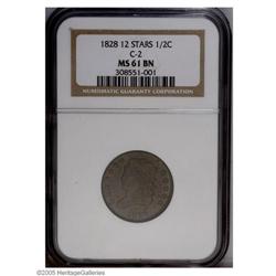 1828 1/2 C 12 Stars MS61 Brown NGC. B-3, C-2, R.2. Gen 1828[1/2 C] 12 Stars MS61 Brown NGC.