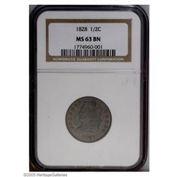 1828 1/2 C 12 Stars MS63 Brown NGC. B-3, C-2, R.2. A c 1828[1/2 C] 12 Stars MS63 Brown NGC.