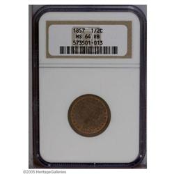 1857 1/2 C MS64 Red and Brown NGC. B-1, C-1, R.2. The 1857[1/2 C] MS64 Red and Brown NGC.