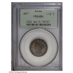 1857 1/2 C PR64 Brown PCGS. B-2, R.4. This variety was 1857[1/2 C] PR64 Brown PCGS.