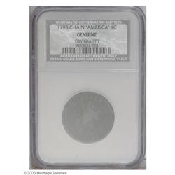 1793 Chain 1C AMERICA--Obverse Graffiti--NCS. Genuine. 1793 Chain[1C] AMERICA--Obverse Graffiti--NCS