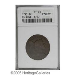 1795 1C Plain Edge VF30 ANACS. S-77, R.3. This attract 1795[1C] Plain Edge VF30 ANACS.