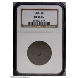 1805 1C AU50 NGC. S-267, R.1. Pleasing medium brown co 1805[1C] AU50 NGC.