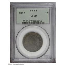 1812 1C Small Date VF30 PCGS. S-290, R.1. A pleasing e 1812[1C] Small Date VF30 PCGS.