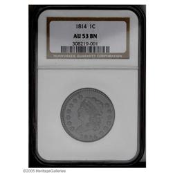 1814 1C Crosslet 4 AU53 NGC. S-294, R.1. This sharp eb 1814[1C] Crosslet 4 AU53 NGC.