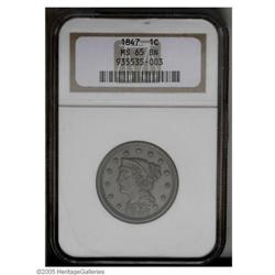 1847 1C MS65 Brown NGC. N-16, R.1. Clash marks (as str 1847[1C] MS65 Brown NGC.