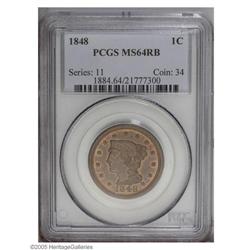 1848 1C MS64 Red and Brown PCGS. N-9, R.1. This unmark 1848[1C] MS64 Red and Brown PCGS.