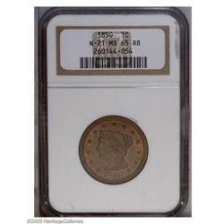 1850 1C MS65 Red and Brown PCGS. N-21, High R.2. Sharp 1850[1C] MS65 Red and Brown PCGS.