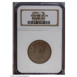 1851 1C MS67 Brown NGC. N-30, R.2. This is an extraord 1851[1C] MS67 Brown NGC.