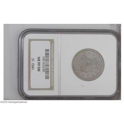 1853 1C MS66 Brown NGC. A glossy representative with p 1853[1C] MS66 Brown NGC.